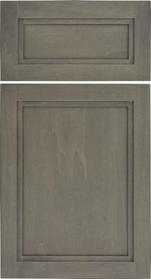 Eclipse Concord, A pair of gray-stained wooden cabinet doors with recessed panels and simple, rectangular frame detailing; the top door is shorter, likely a drawer front, while the bottom door is larger