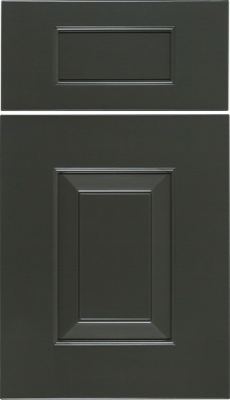 Eclipse Hamlin, A black cabinet door and drawer front with raised rectangular panels and beveled edges, featuring a classic and simple design