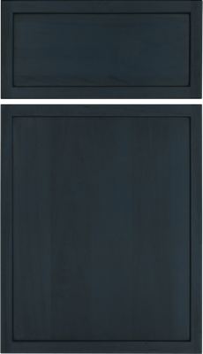 Eclipse Napa, Two dark blue cabinet doors: the top one is narrow and rectangular with a recessed panel, and the bottom one is larger with a square shape and a recessed panel. Both have simple, clean lines