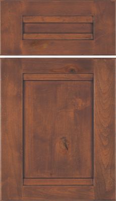 Eclipse Somerset, Wooden cabinet doors with a warm brown finish; the top door has horizontal grooves while the larger bottom door has a simple rectangular frame and visible natural wood knots and grain