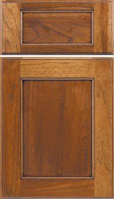 Eclipse Square Flat Panel, A wooden cabinet door with a natural finish, featuring a rectangular raised panel design and visible wood grain patterns