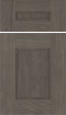 Eclipse Tahoe, Two wooden cabinet doors in a dark brown finish; the top panel has a horizontal handle groove, while the bottom panel is plain with a recessed rectangular center