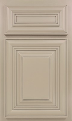 Shiloh Bradford, A beige cabinet door with raised rectangular panels and decorative trim