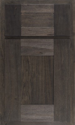 Shiloh Hartford, Dark wood cabinet door with a rectangular recessed center panel and horizontal wood grain on the top rail