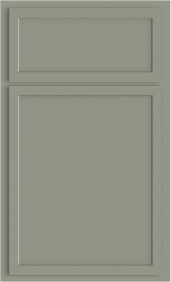 Shiloh Napa Mdf, A sage green kitchen cabinet door with a rectangular upper panel and a larger rectangular lower panel, both featuring a recessed design