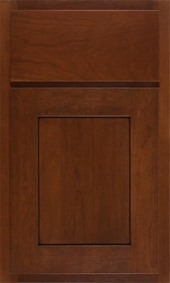 Shiloh New Haven Mdf, A brown wooden cabinet door with a rectangular recessed panel design and smooth finish
