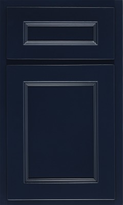 Shiloh Ward, A navy blue cabinet door and drawer front with a raised rectangular panel design and beveled edges, bringing modern elegance to Maryland kitchen cabinets