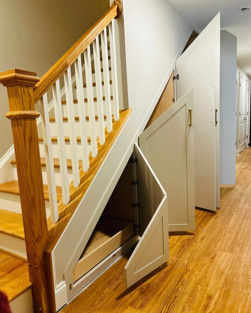 Custom Cabinets under the stairs by Bethesda Cabinets Maryland