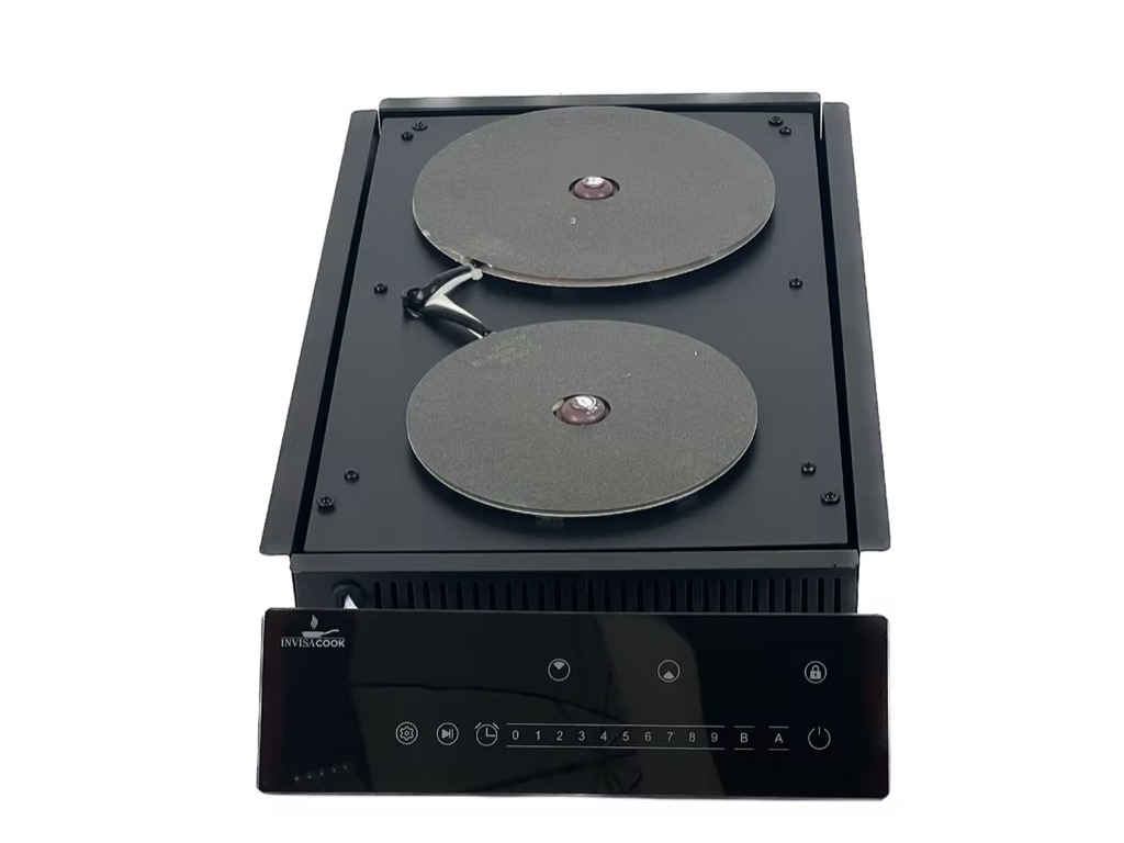 Invisacook 2-burner under-counter cooktop unit with its control panel.