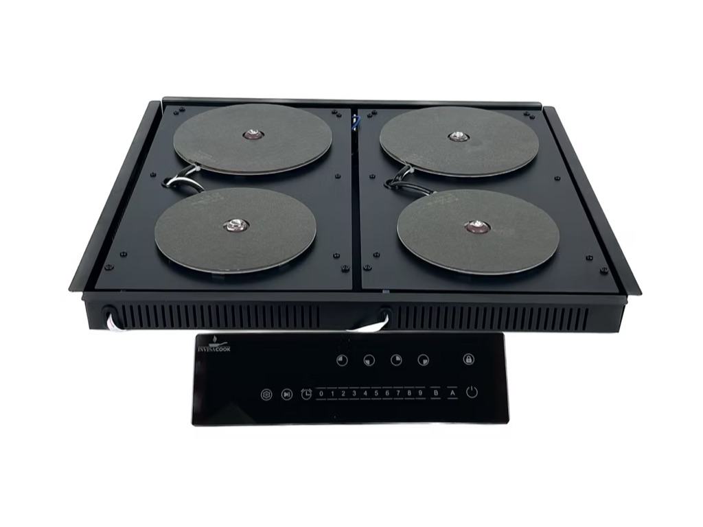 Invisacook 4-burner under-counter cooktop unit with its control panel.
